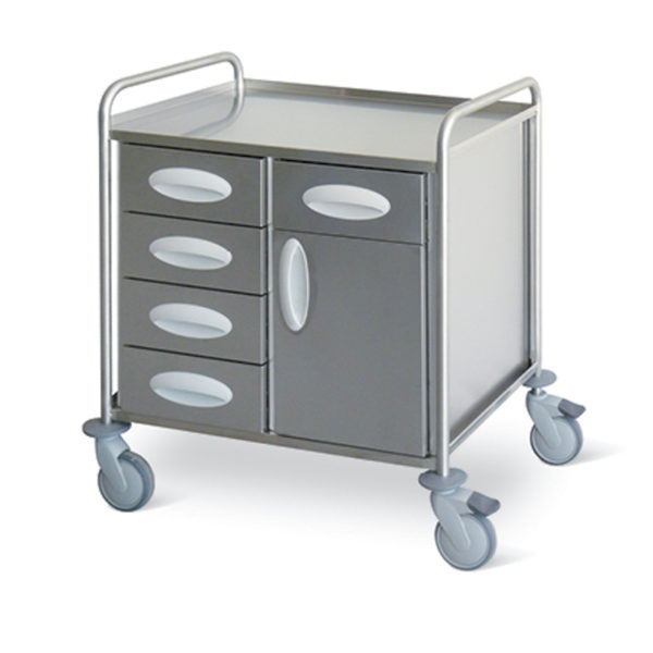 CARRELLO IN ACCIAIO INOX CON CASSETTI E ANTA